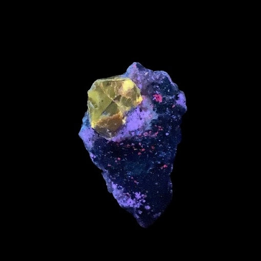 Zircon Crystal with Fluorescent Apatite Inclusions, Biotite-Calcite Aegirine matrix, Astore Valley, Pakistan