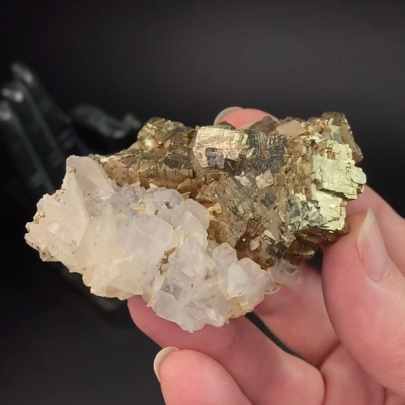 Cubic Pyrite & Fluorescent Calcite Cluster from Trepça Mines, Kosovo