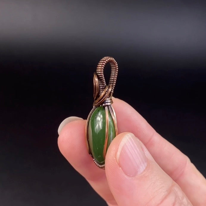 Nephrite Jade & Copper Wire Wrapped Pendant