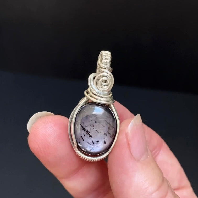 Tumbled Purple Sapphire Crystal & Sterling Silver Wire Wrapped Pendant