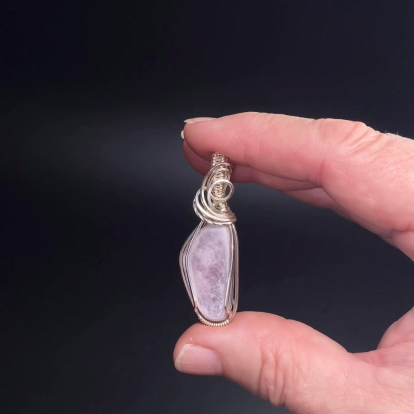 Lepidolite Mica and Sterling Silver Wire Wrapped Pendant