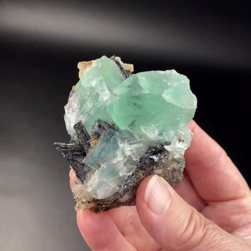 Green Cubic Fluorite Specimen with Stibnite & Pyrite, Yaogangxian Mine