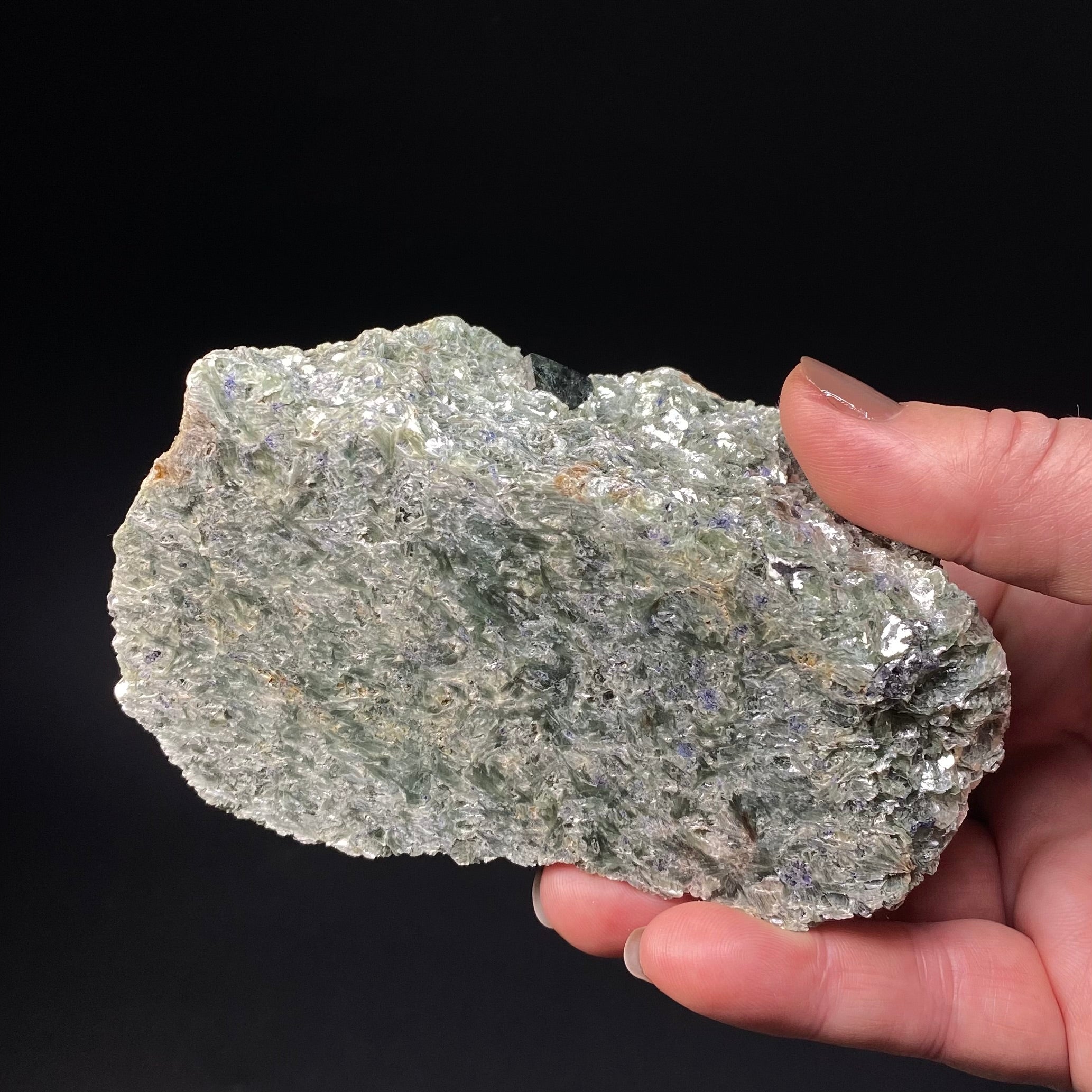 Dark Blue Dravite, Uvite in a Beautiful Green Mica Rich Matrix with Sapphires