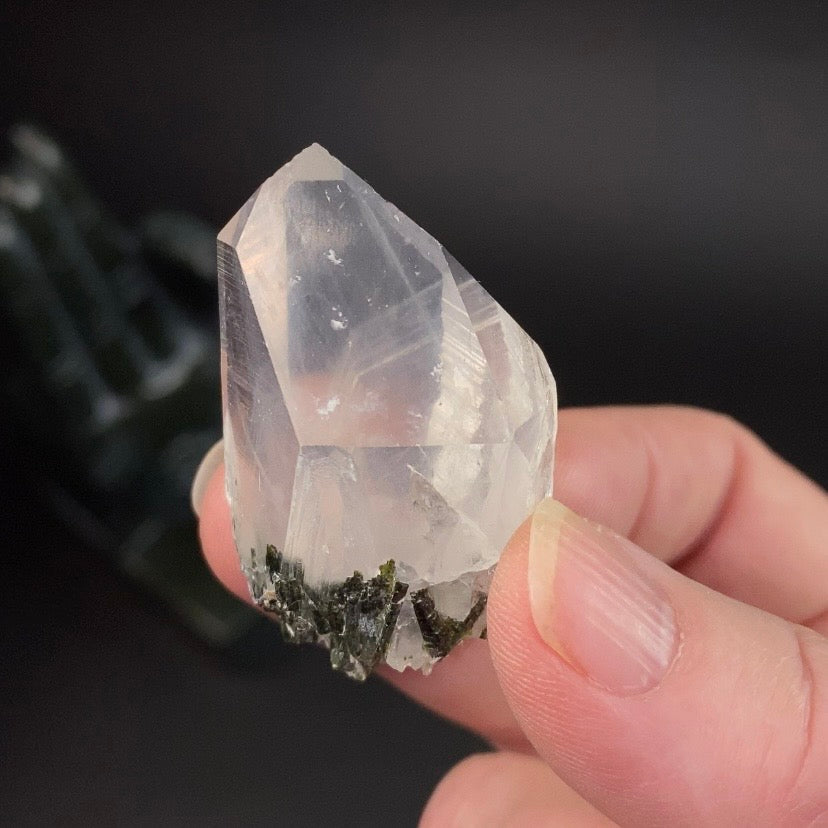 Channeling Quartz Crystal with Epidote Crystals & White Byssolite Whisps - Natural Crystals