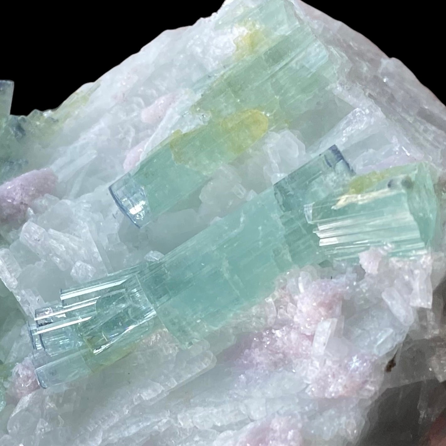 Blue Cap Green Tourmaline Crystals with Lepidolite & Clevelandite, Paprok Afghanistan