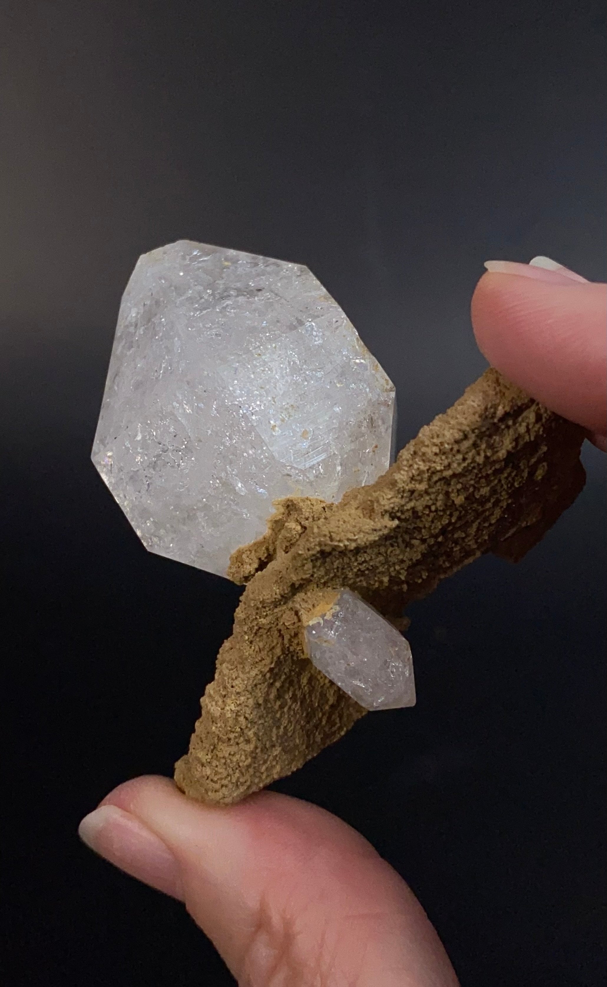 Doubly Terminated Quartz Crystals with "Bird Wing" Remnant of Sediment Matrix with Needle Quartz