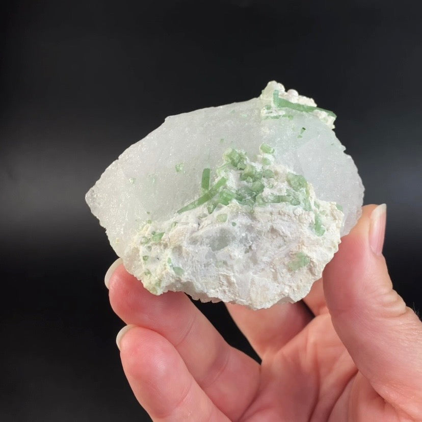 Etched Pollucite with Green Tourmaline from Laghman, Afghanistan