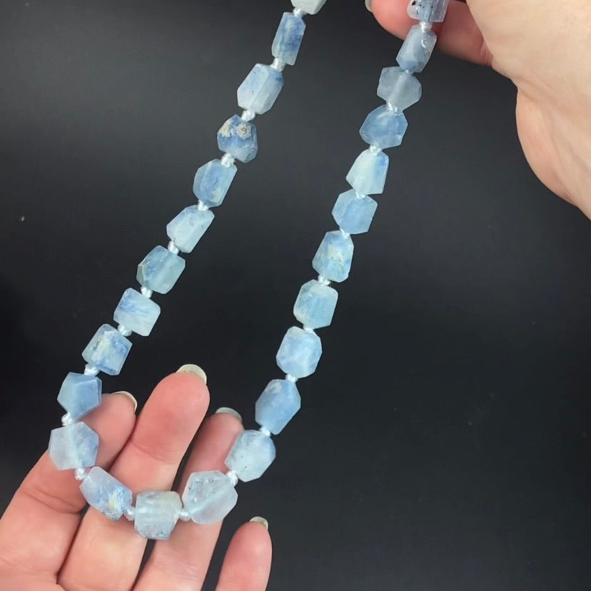 Polished Aquamarine Crystal Knotted Necklace
