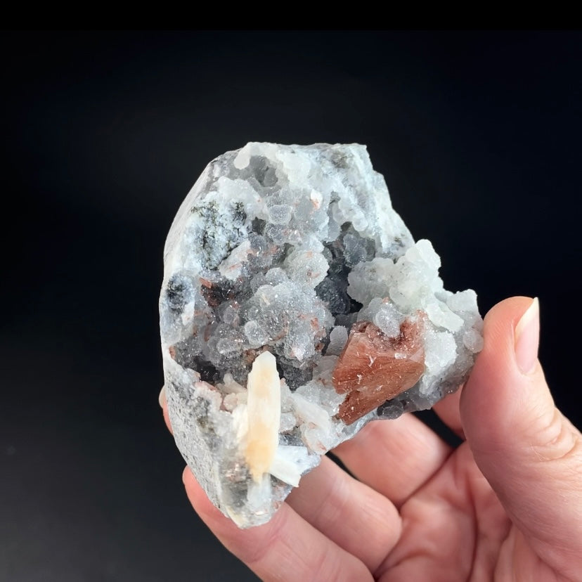 Rare Red Heulandite Fan with Chalcedony Stalactites on Trimmed Basalt Matrix