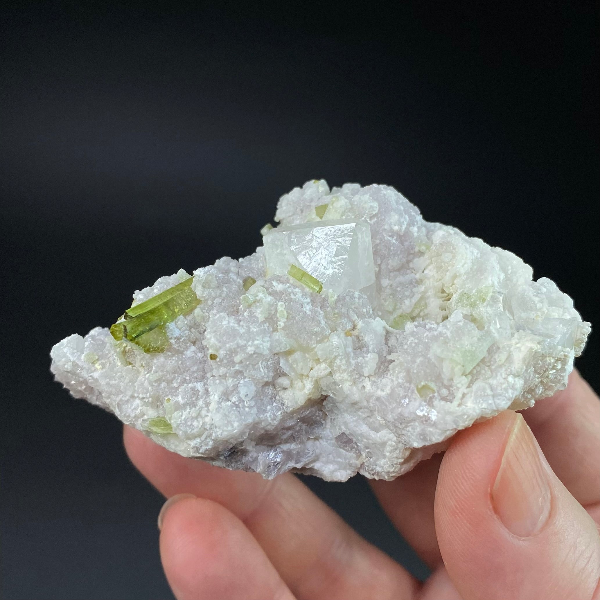 Clear Topaz Crystal with Green Tourmaline and Lepidolite