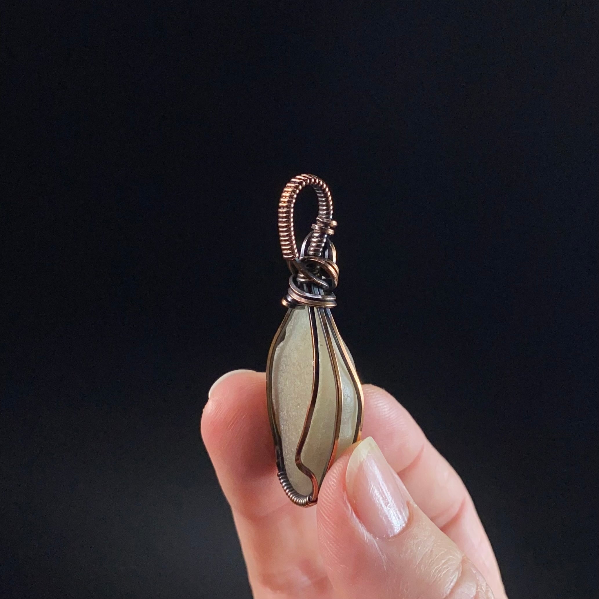 Gobi Desert Agate with Moving Sand Inclusions and Copper Wire Wrapped Pendant