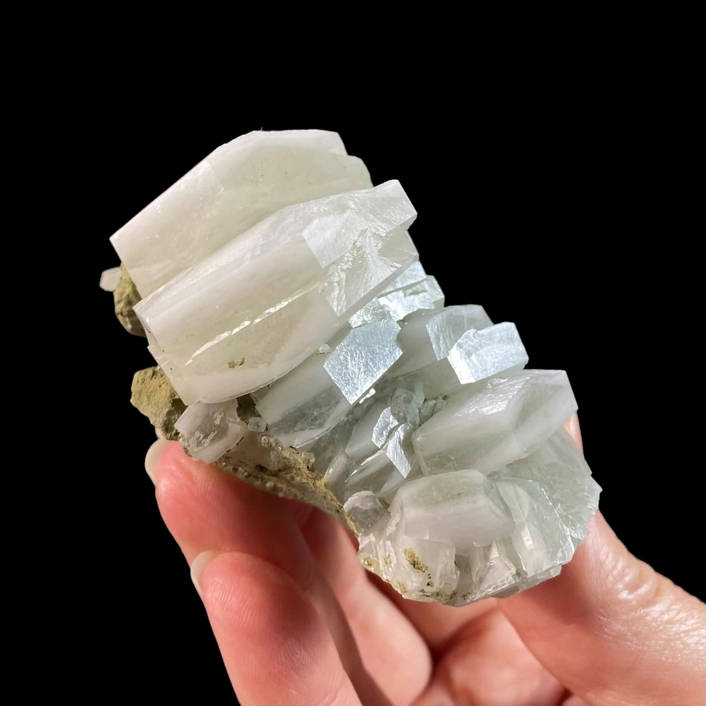 Fluorescent Hexagonal Sandwich Calcite Crystal Cluster