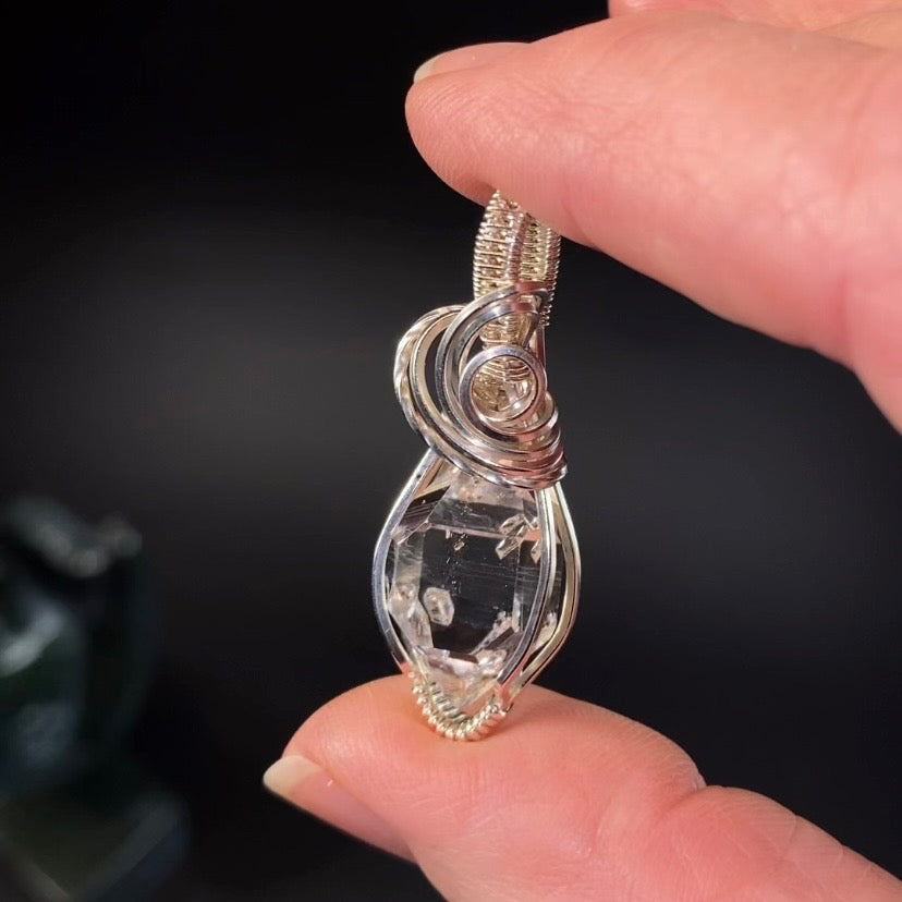 Herkimer Diamond Quartz & Sterling Silver Wire Wrapped Pendant