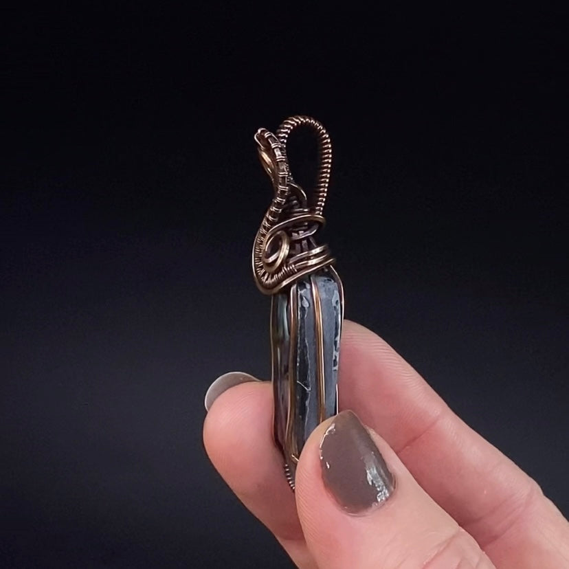 Abalone Shell Cabochon and Copper Wire Wrapped Pendant