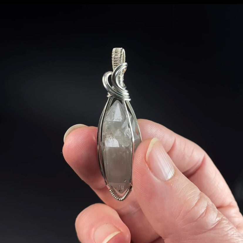Double Terminated Smoky Elestial Quartz Crystal & Sterling Silver Handmade Wire Wrapped Pendant