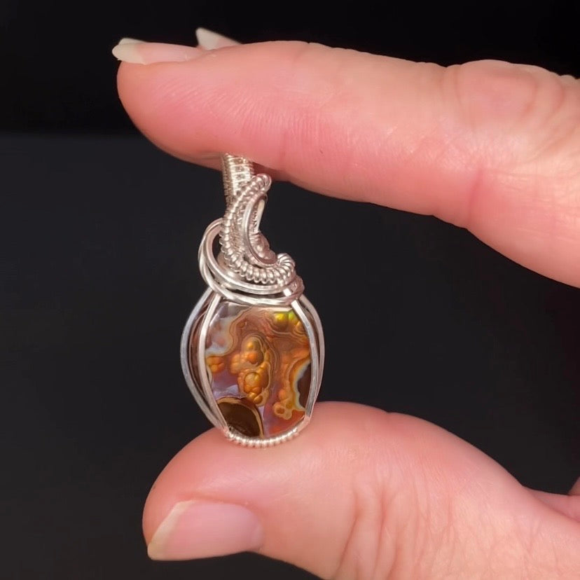Mexican Fire Agate & Sterling Silver Wire Wrapped Pendant