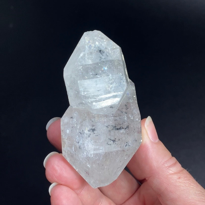 Double Terminated Inter Grown Clear Quartz Crystal with Rainbows