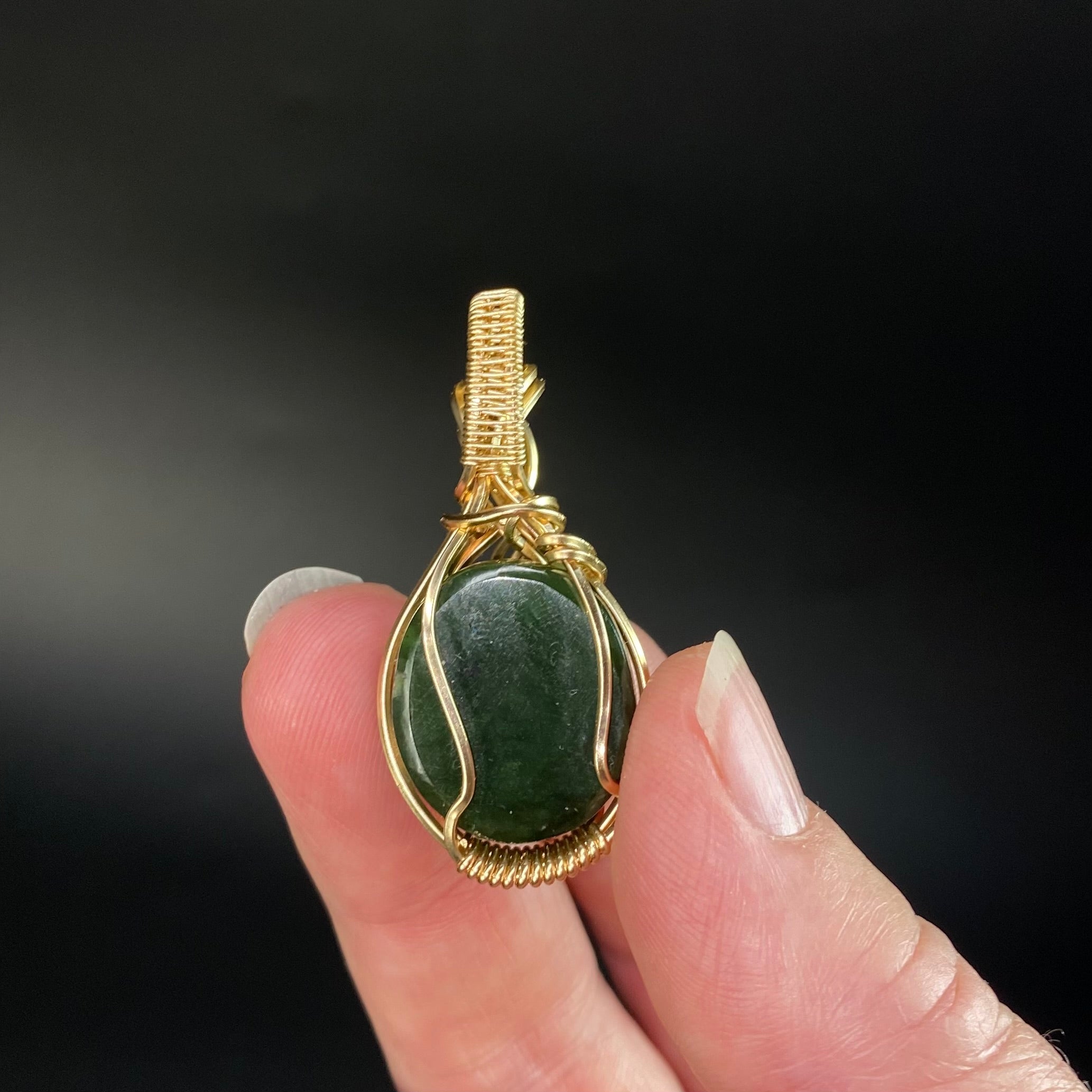 Nephrite Jade 14k Gold Filled Wire Wrapped Pendant