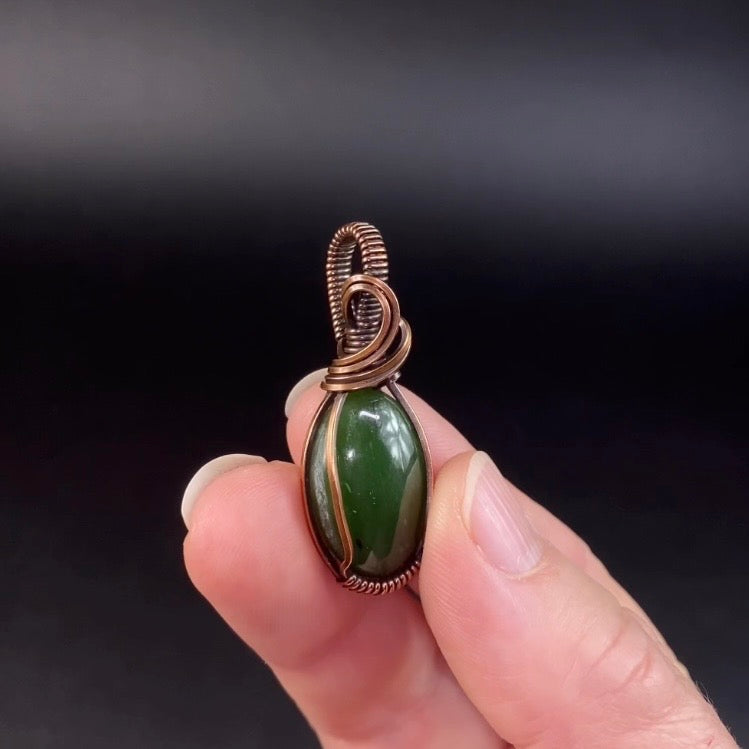 Nephrite Jade & Copper Wire Wrapped Pendant