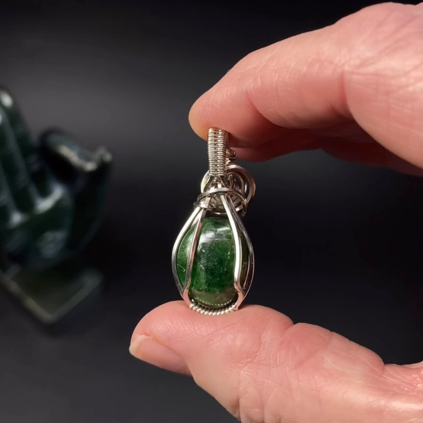 Tsavorite Garnet and Sterling Silver Wire Wrapped Pendant
