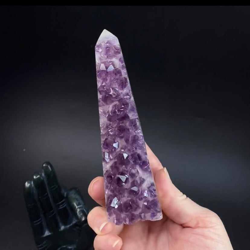 Deep Purple Amethyst Crystal Partial Polished Tower
