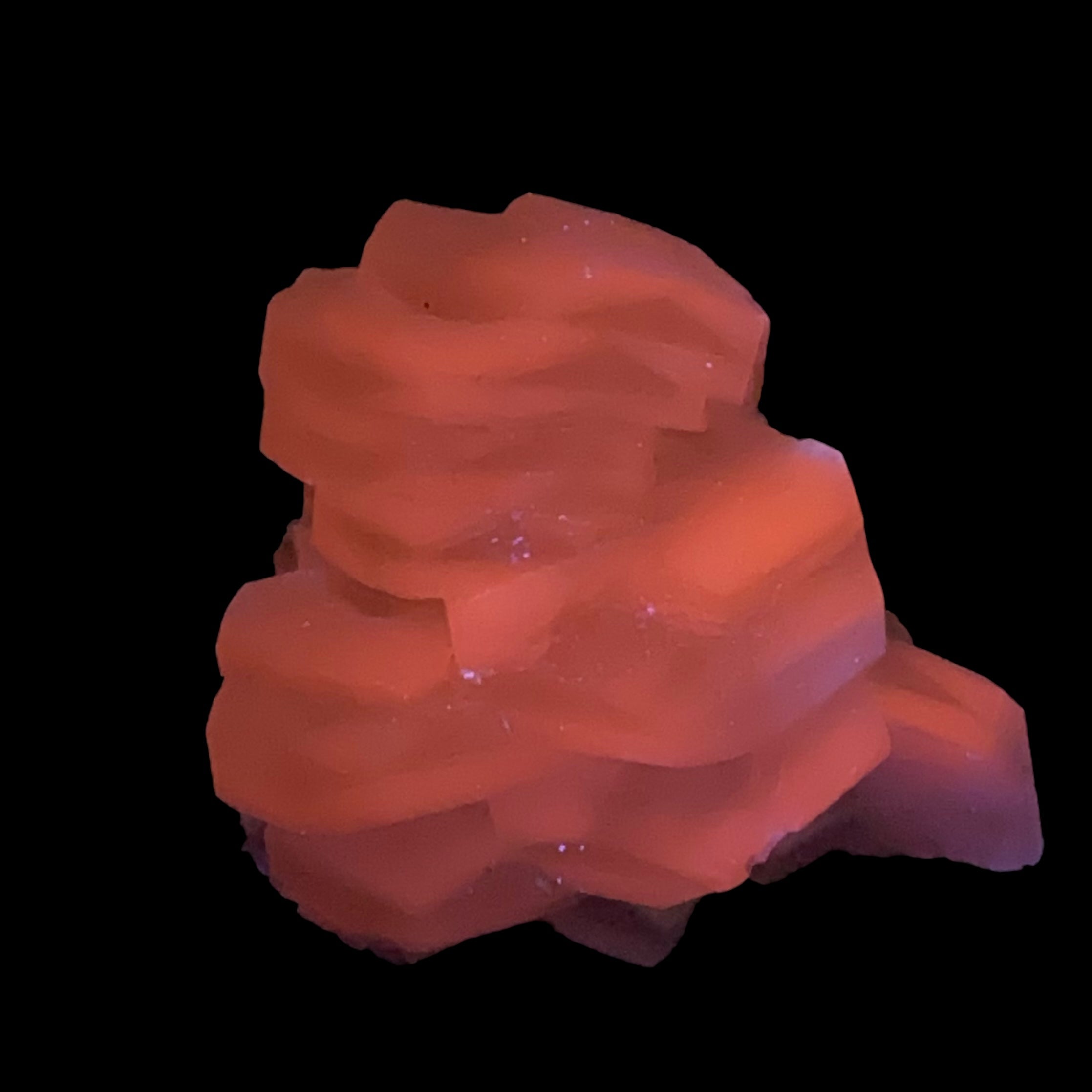 Fluorescent Hexagonal Sandwich Calcite Crystal Cluster