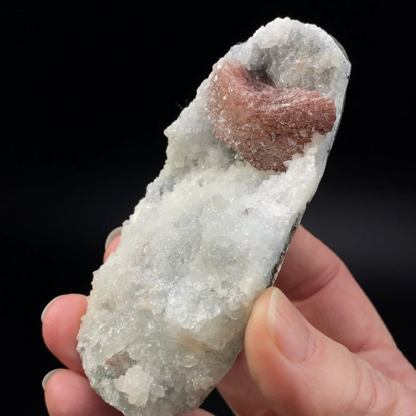 Red-Brown Heulandite Fan with Clear Apophyllite Crystals & Stilbite, in a Trimmed-out Pocket of Volcanic Basalt Matrix