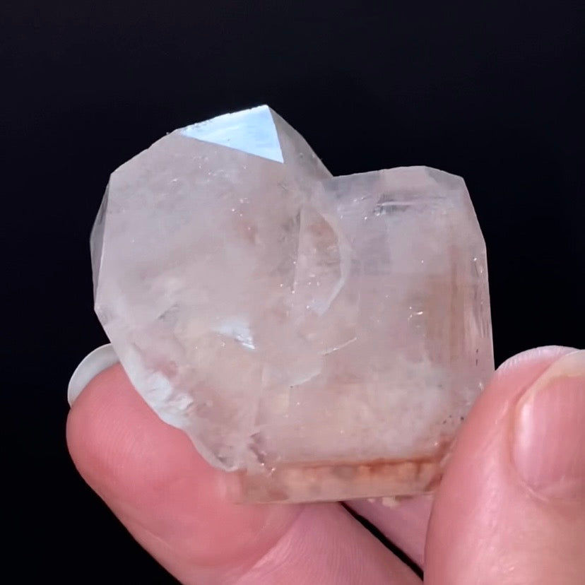 Clear Pseudo Cubic Apophyllite Crystal Cluster with Red Hematite Inclusions