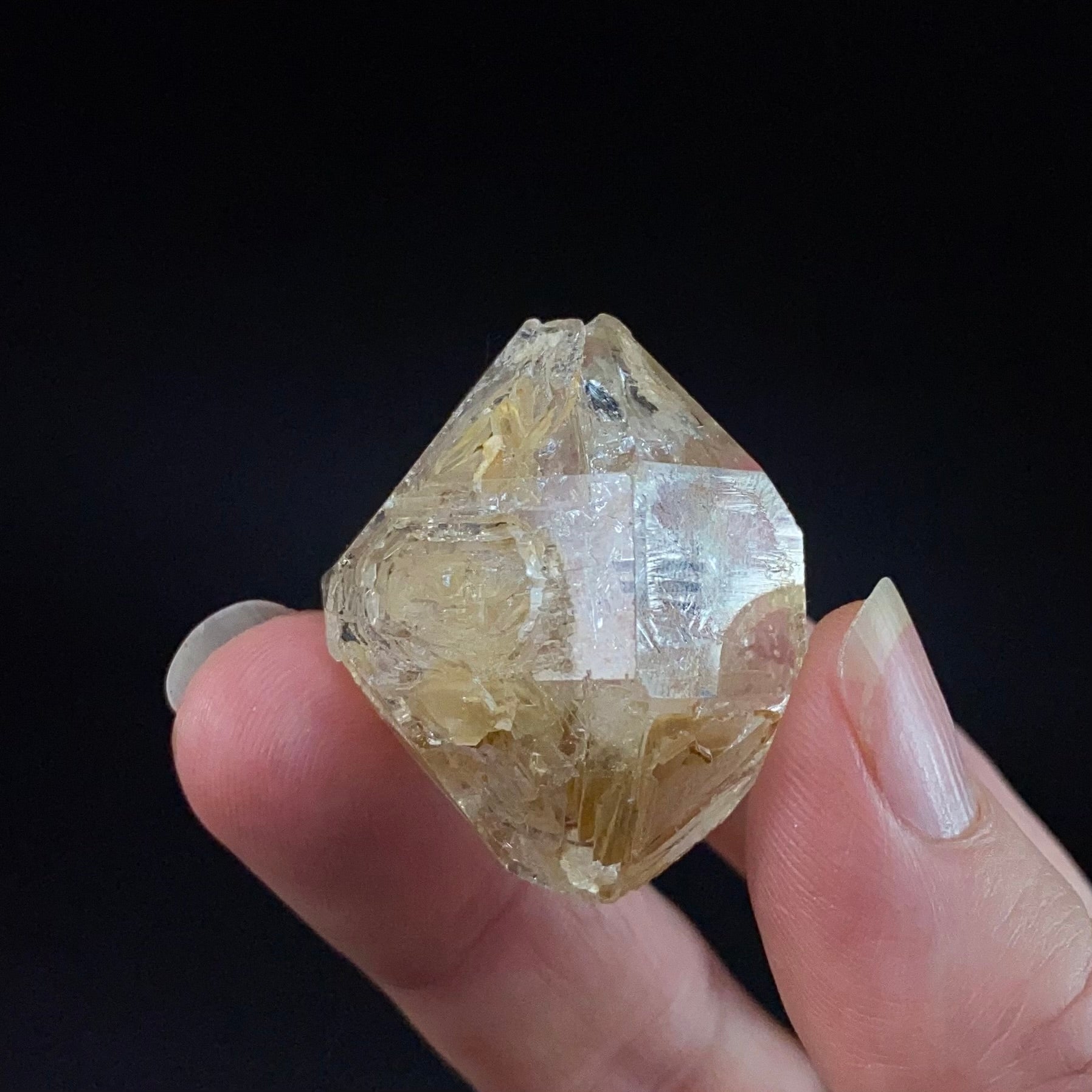 Double Terminated Fenster Quartz Crystal with Orange Fluorescent Inclusions