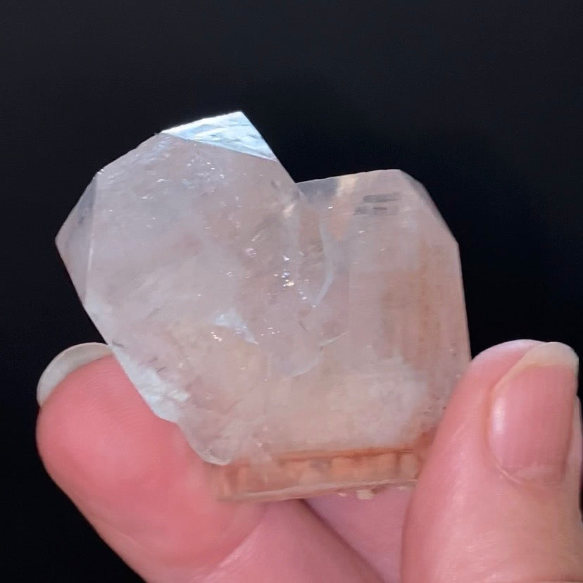 Clear Pseudo Cubic Apophyllite Crystal Cluster with Red Hematite Inclusions