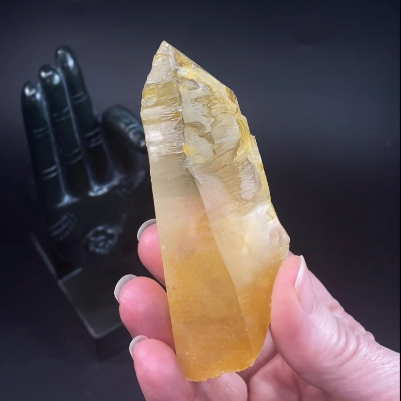 Natural Golden Healer Window Quartz Crystal with Yellow Iron Oxide Surface Coating