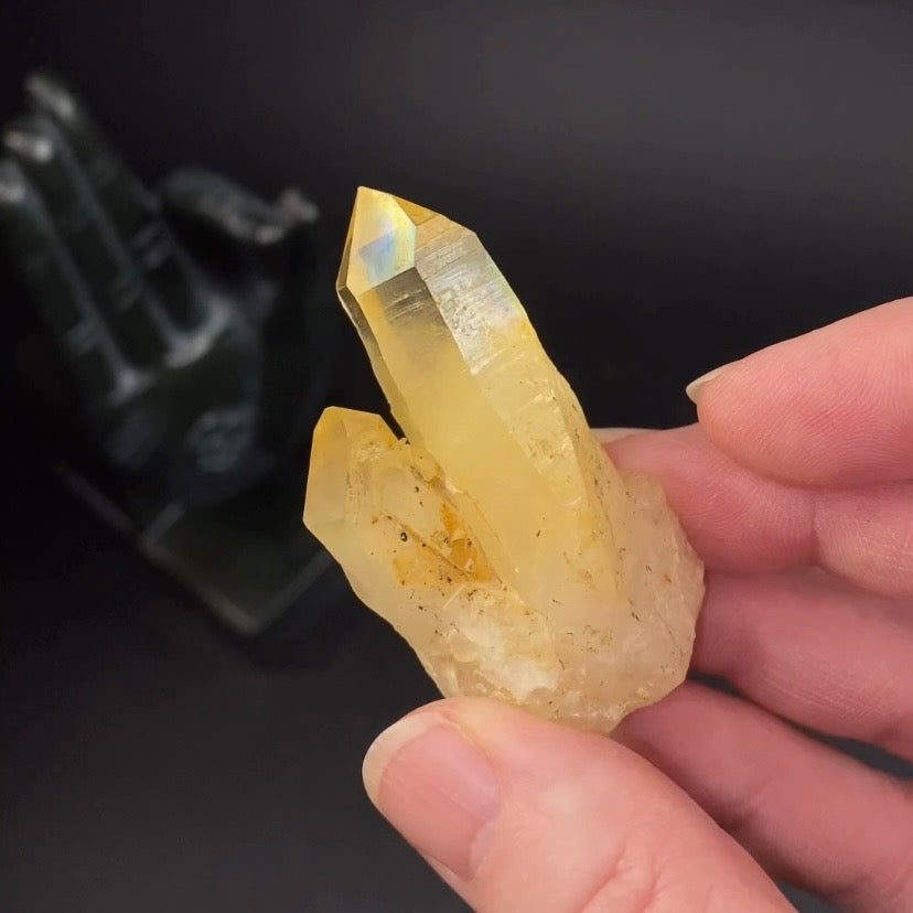 Golden Quartz Crystal Cluster with Natural Rainbow Iridescent Iron Oxide Surface - Natural Crystals