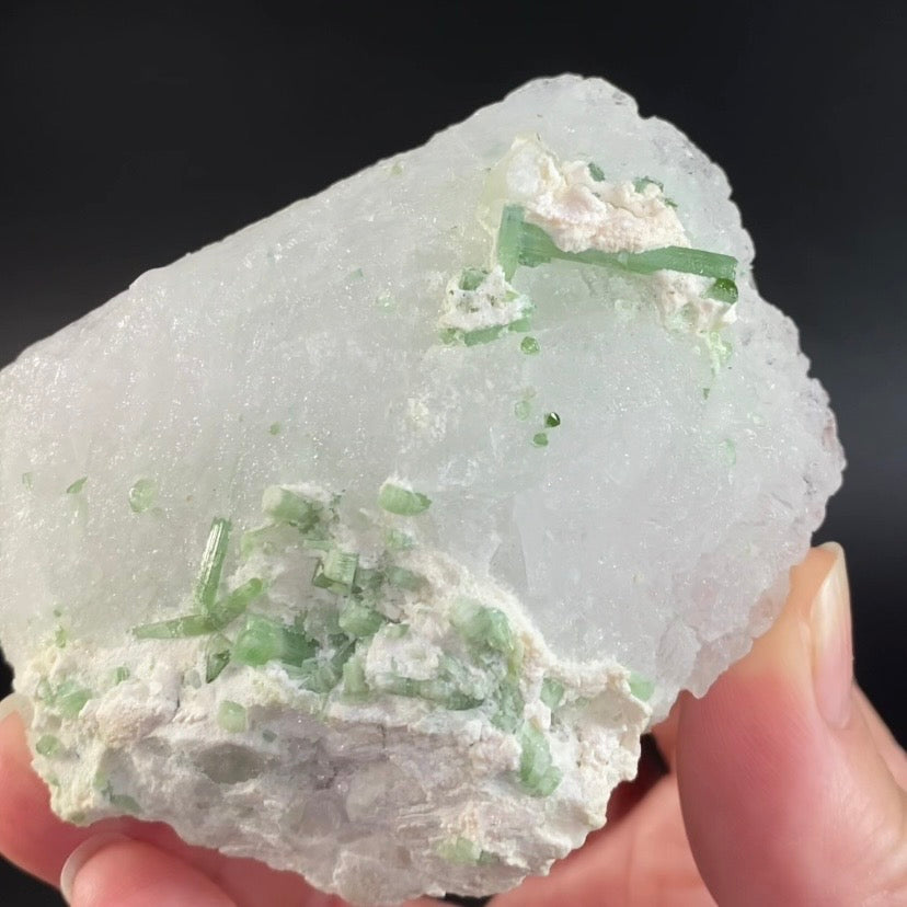 Etched Pollucite with Green Tourmaline from Laghman, Afghanistan