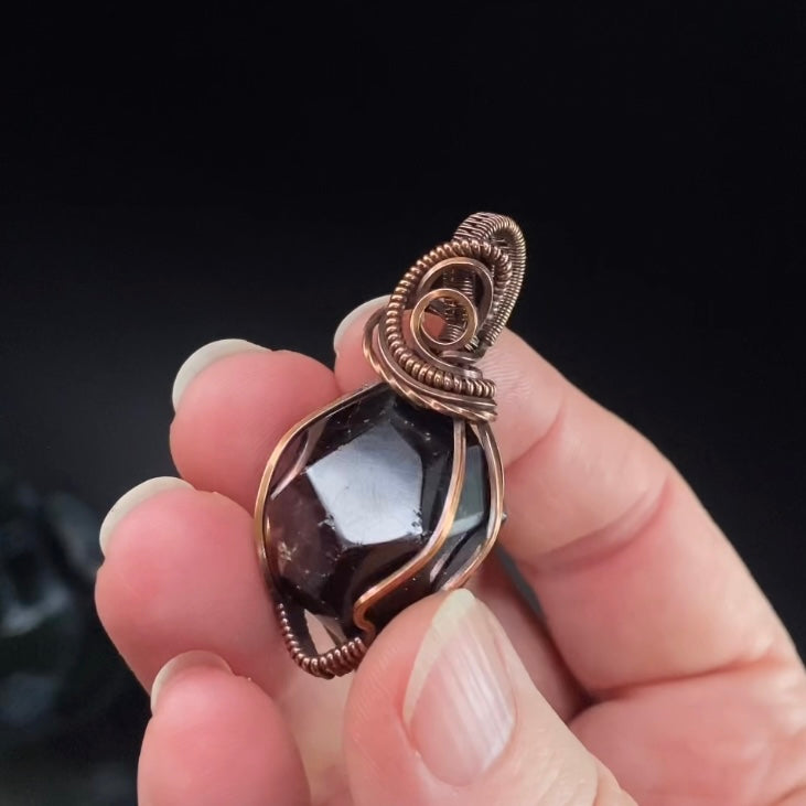 Polished Almandine Garnet and Copper Wire Wrapped Pendant