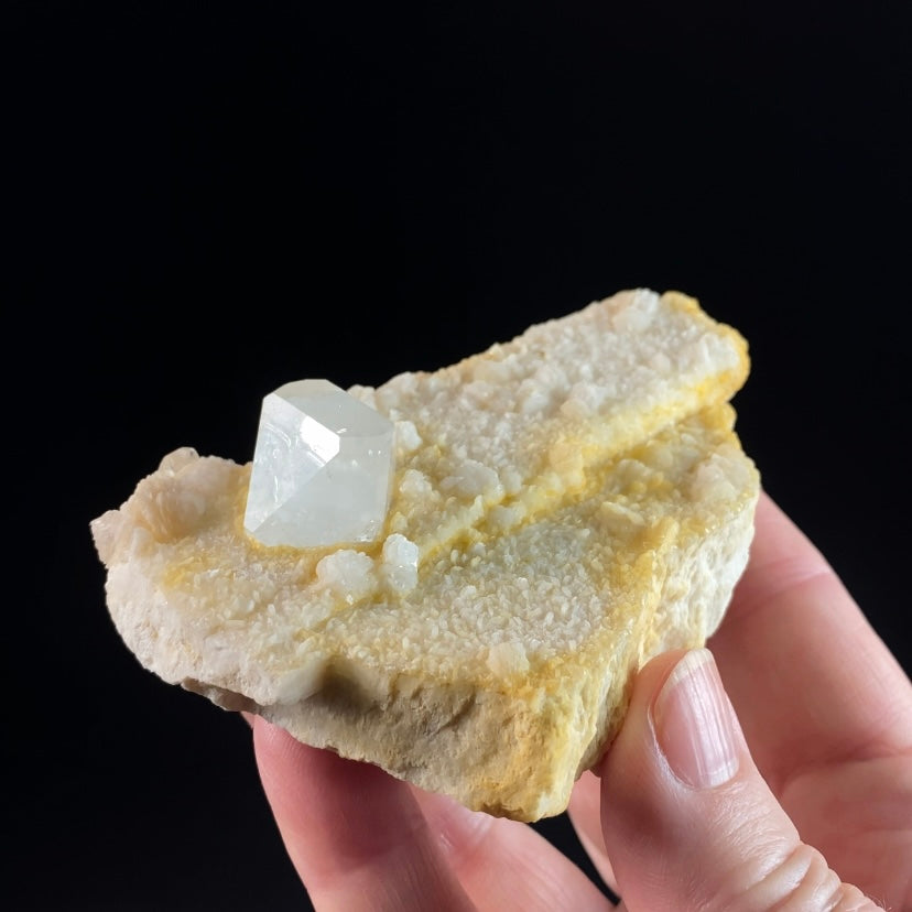 Clear Topaz with on Microcline Feldspar with Lepidolite Rosettes & Iron Oxide