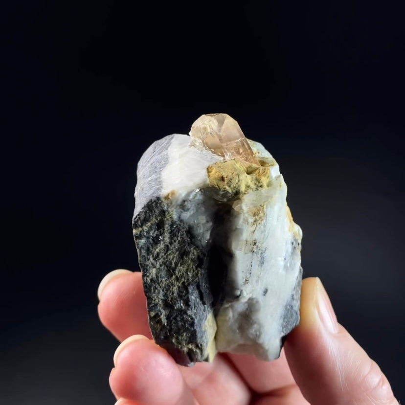 Grade A Peach Color Katlang Imperial Topaz Crystal on Matrix, Fluorescent