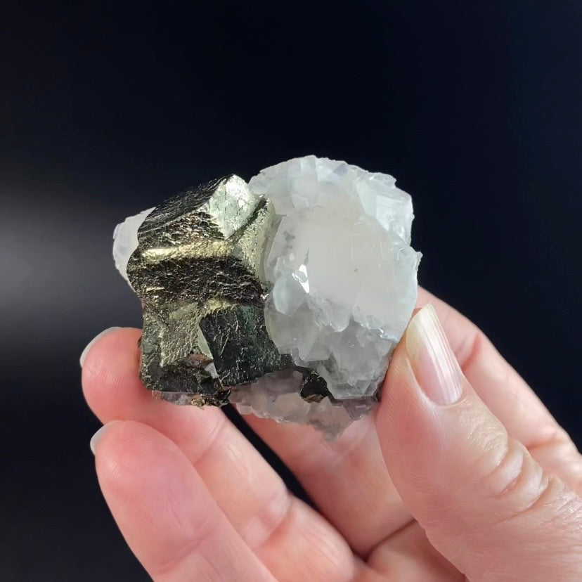 Cubic Pyrite & Fluorescent Calcite Cluster from Trepça Mines, Kosovo