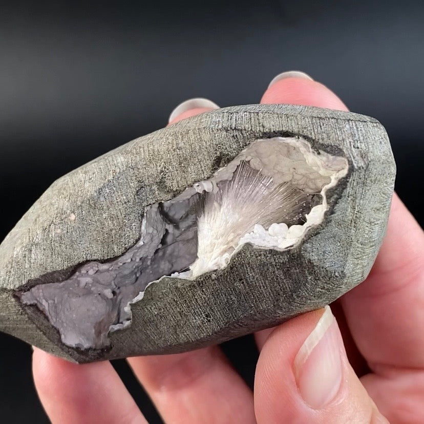 Radiating Scolecite Crystals with Mordenite in Trimmed Basalt Pocket