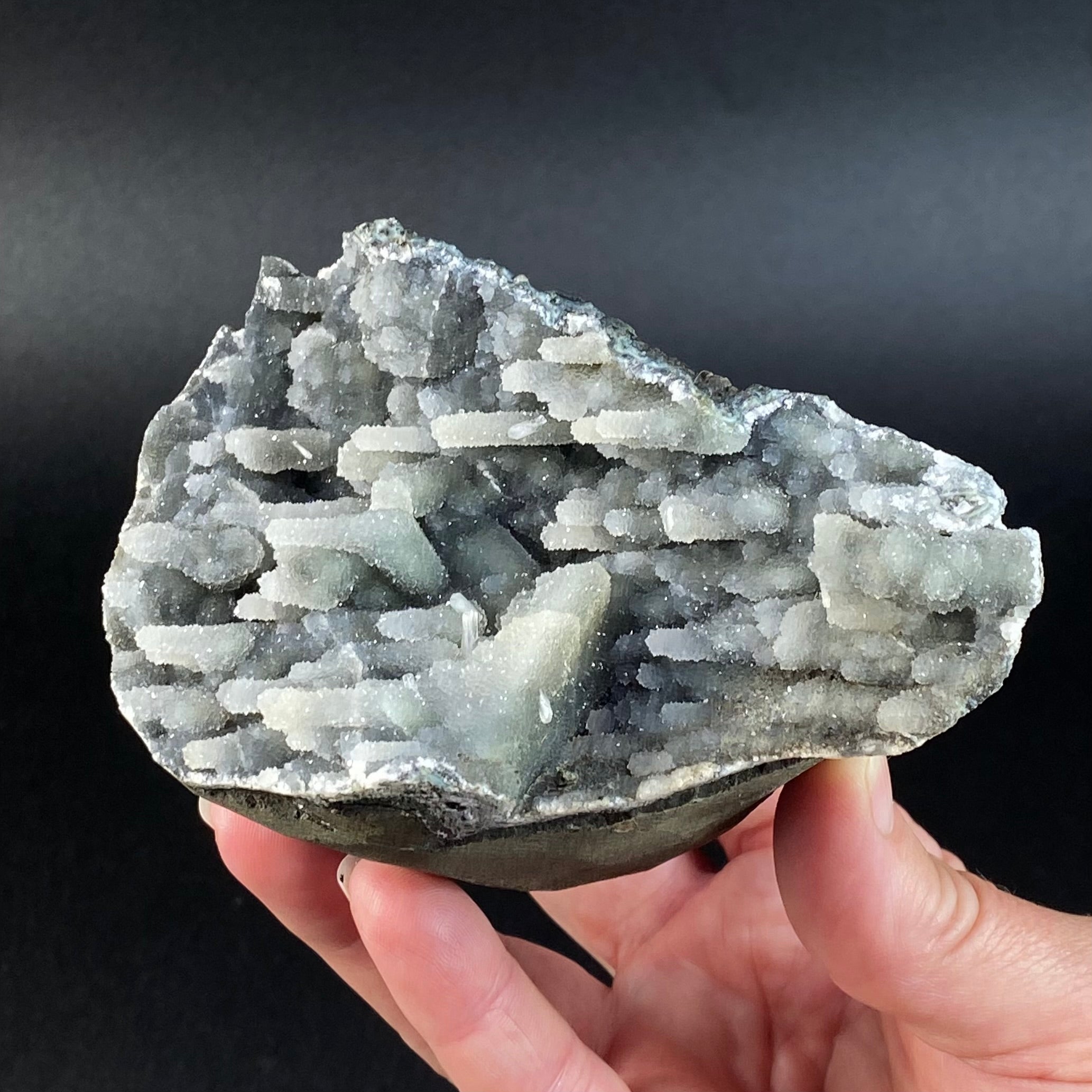 Chalcedony Stalactite Cluster in a Trimmed Basalt Pocket from Jalgaon, Maharashtra, India