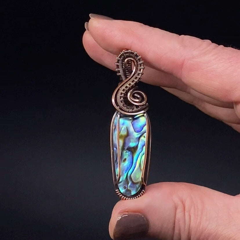 Abalone Shell Cabochon and Copper Wire Wrapped Pendant