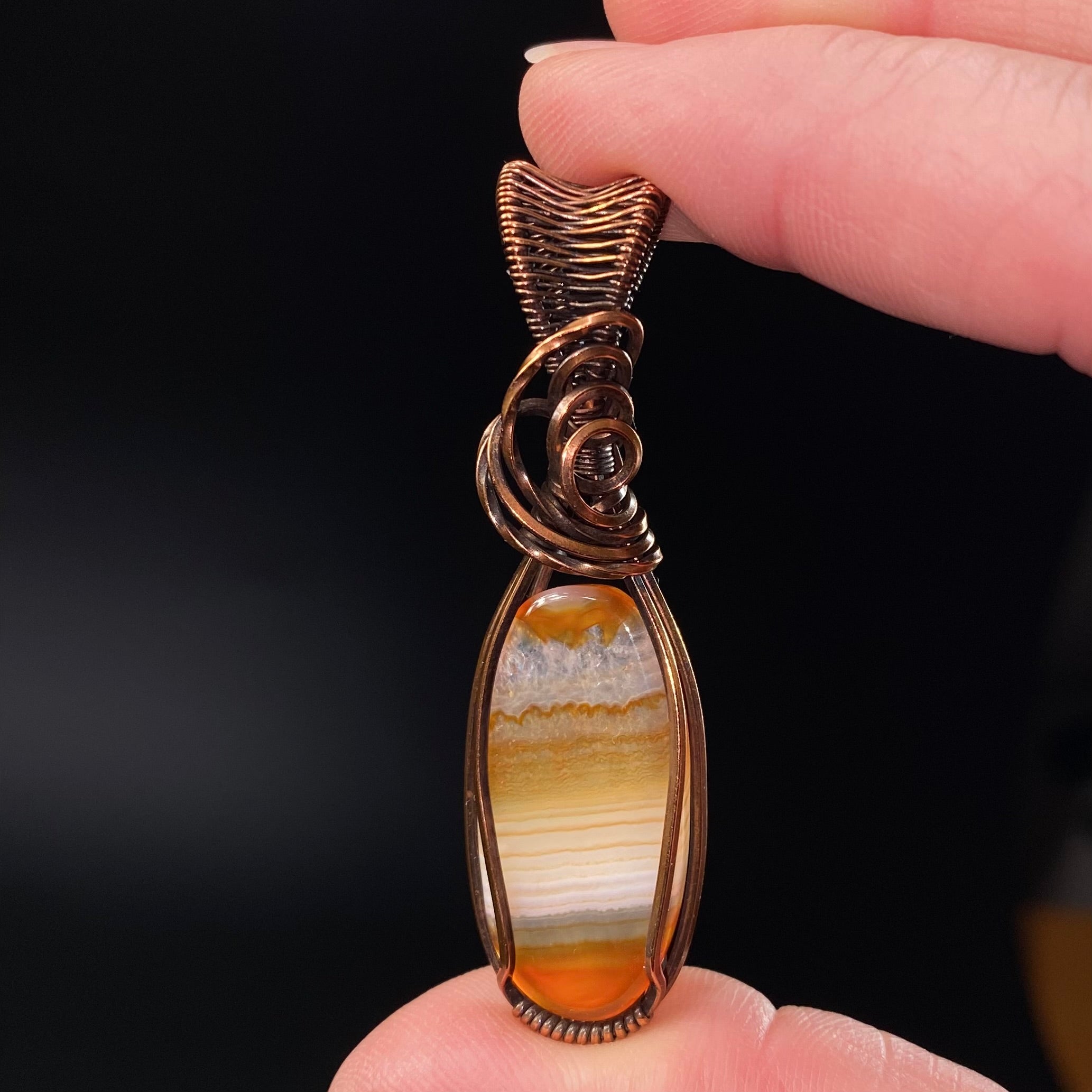 Carnelian Banded Agate & Copper Wire Wrapped Pendant