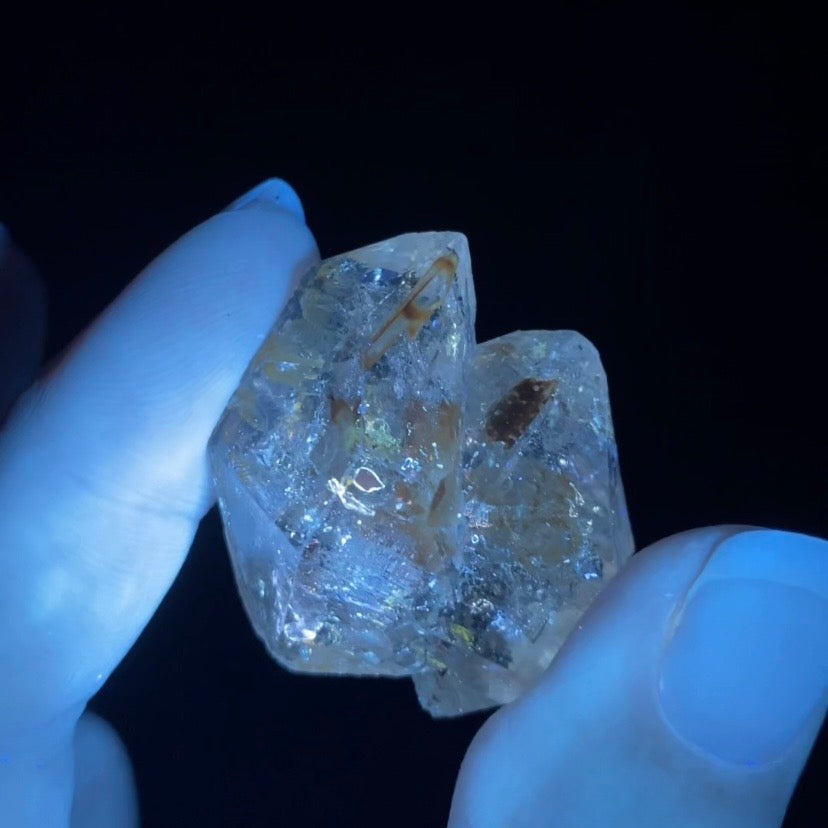 Double Terminated Twin Fenster Quartz Crystal with Fluorescent Inclusions