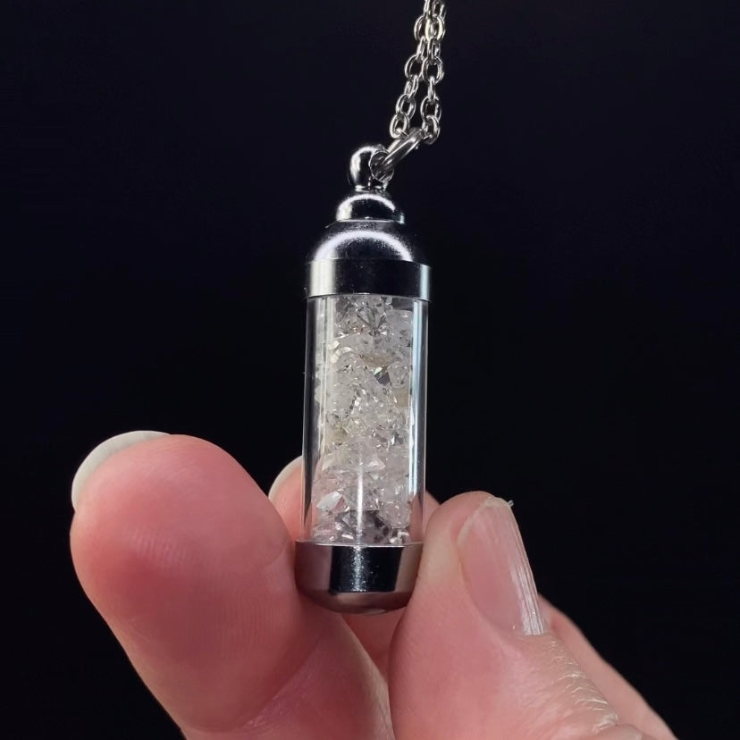 Double Terminated Petroleum Quartz Crystal Filled Pendant Necklace