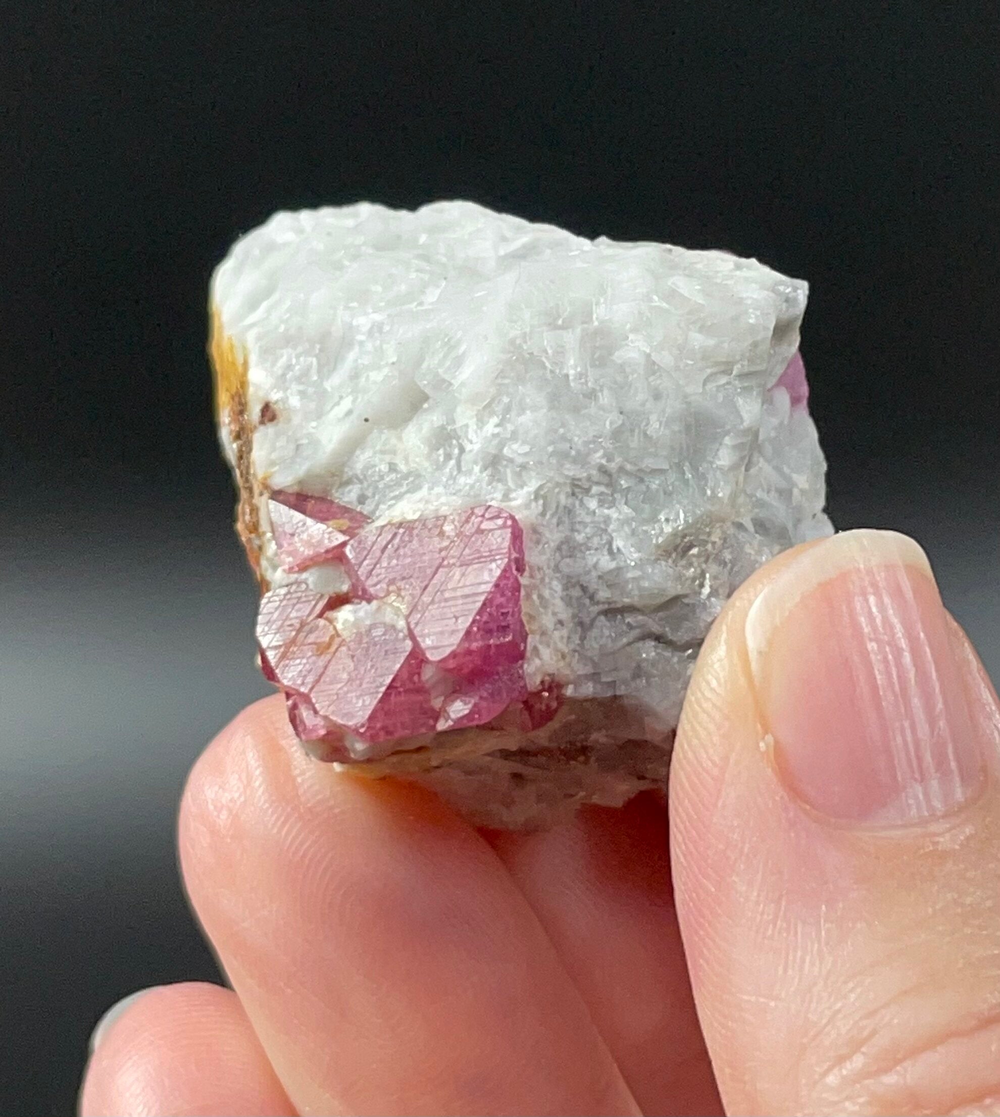 UV Reactive Natural Ruby Crystal on Marble Matrix