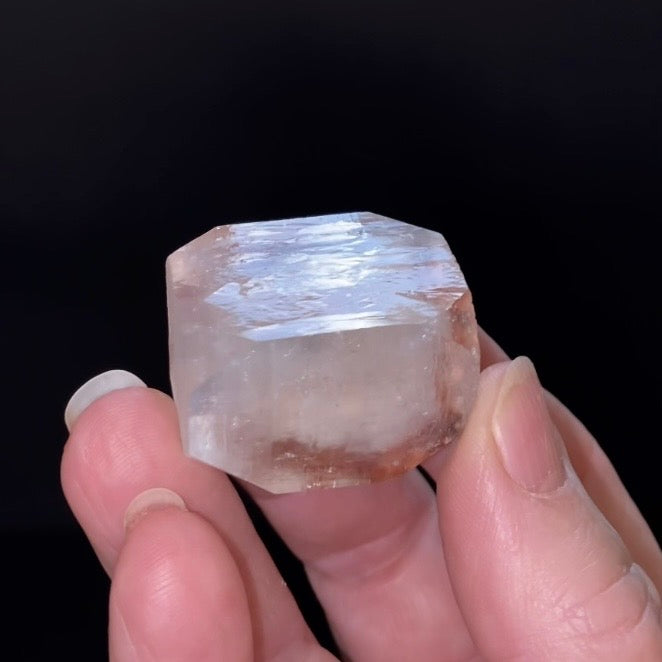 Clear Pseudo Cubic Apophyllite Crystal with Red Hematite Inclusions