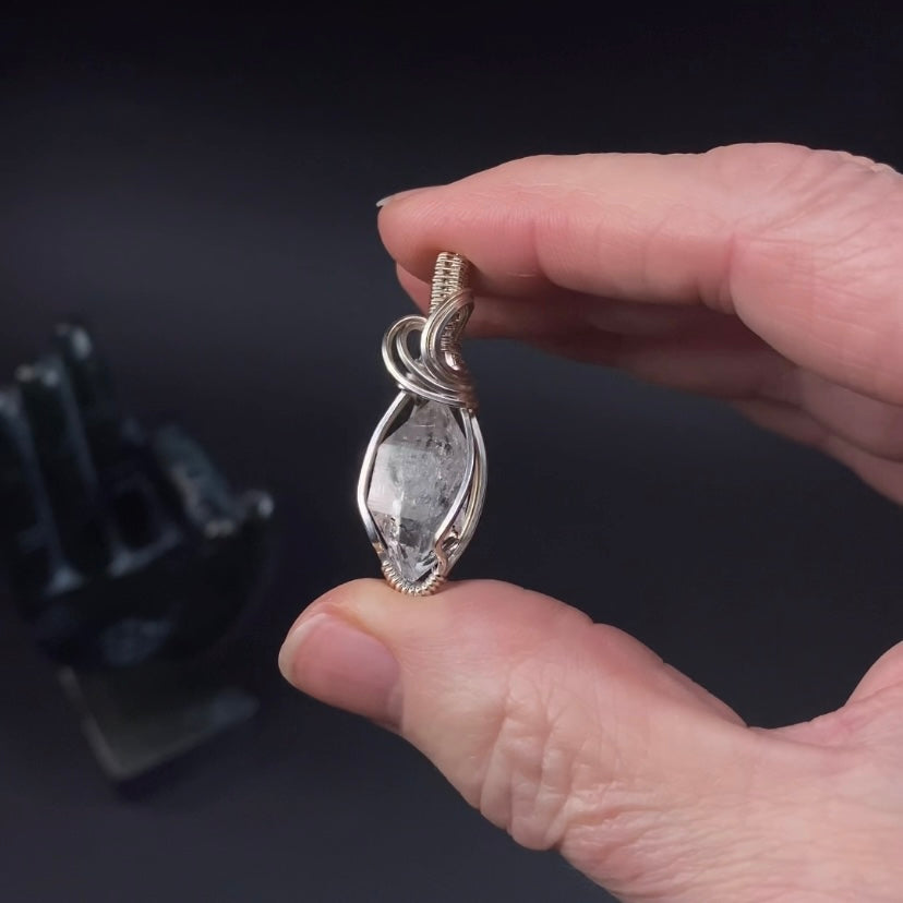 Double Terminated Petroleum Quartz & Sterling Silver Wire Wrapped Pendant