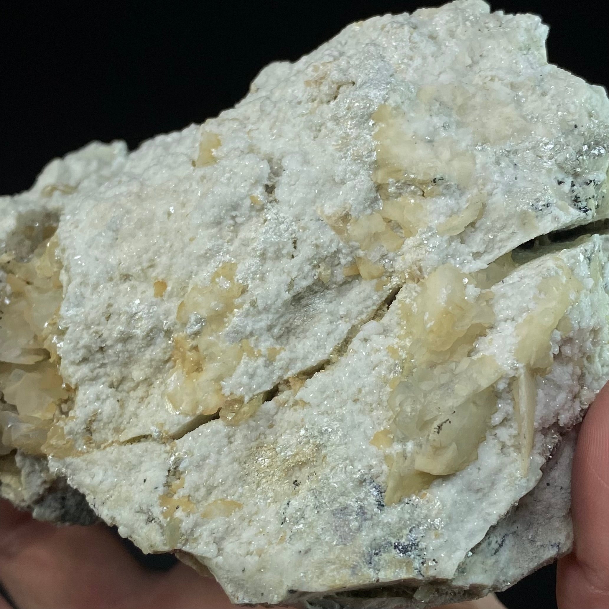 Yellow Colored Titanite Crystals on Albite and Colusite Matrix
