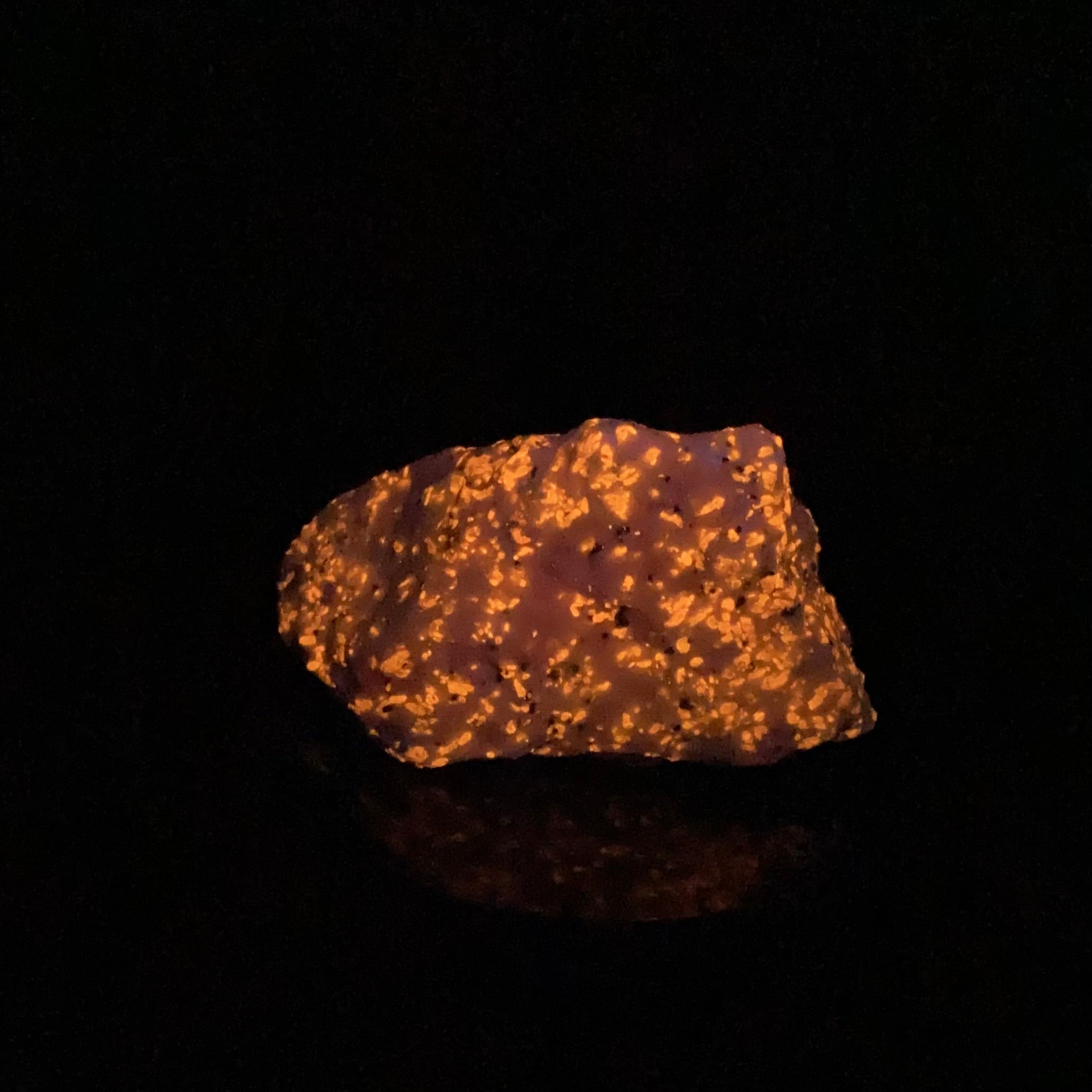 Fluorescent Wollastonite on Calcite, Nobel Pit, Sterling Hill Mine, New Jersey