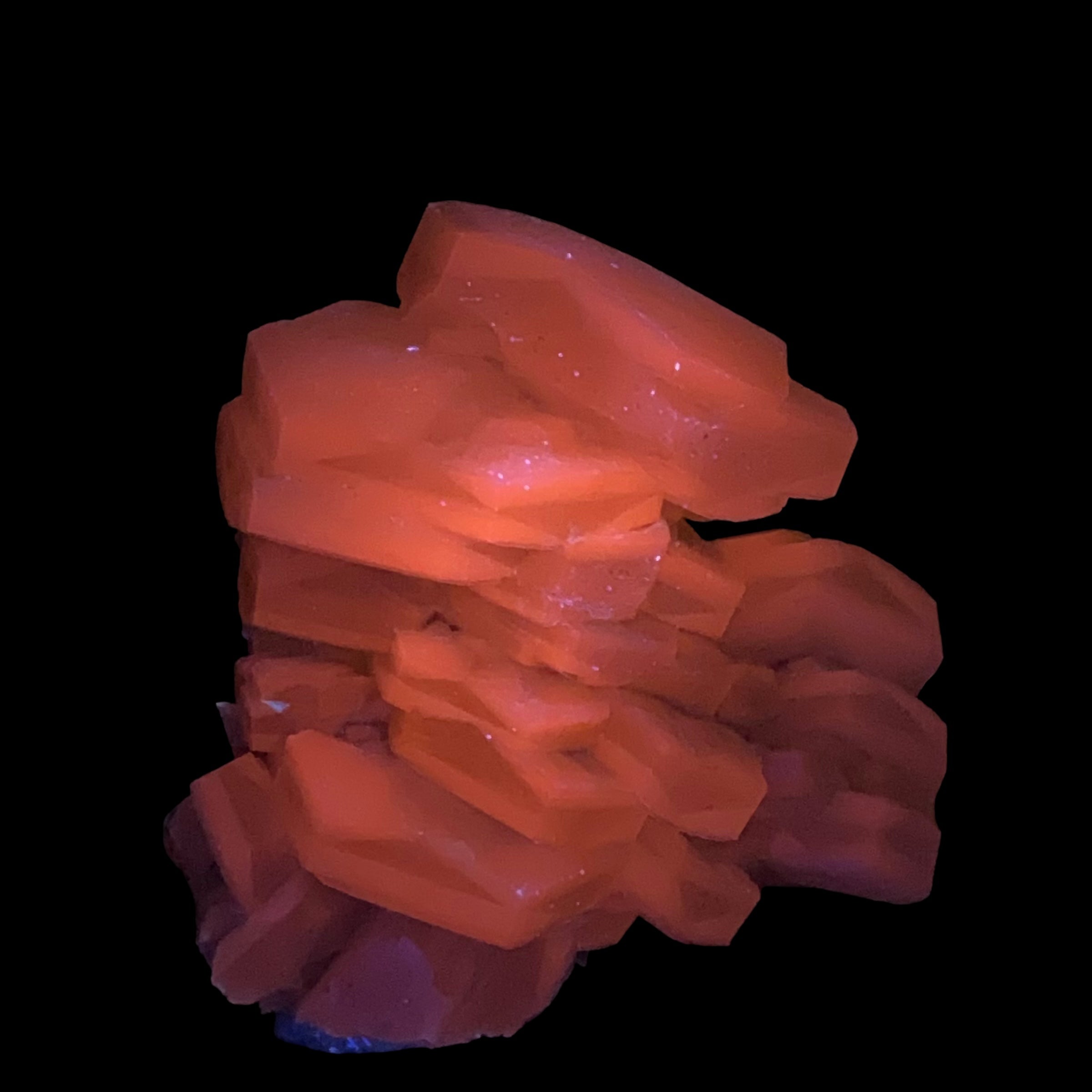 Fluorescent Hexagonal Sandwich Calcite Crystal Cluster