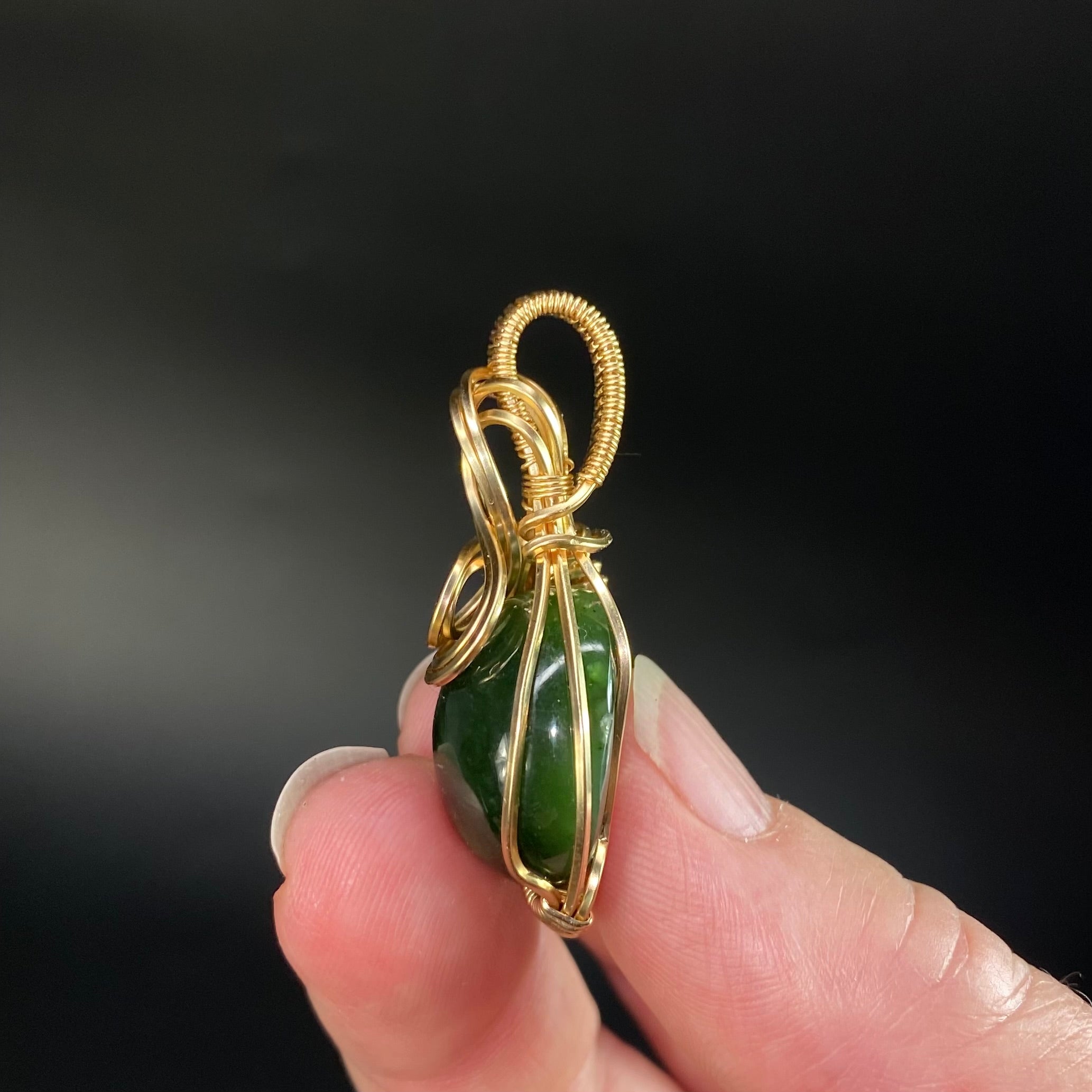 Nephrite Jade 14k Gold Filled Wire Wrapped Pendant